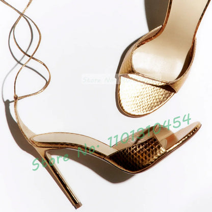 Gold Snake Leather Sandals Women