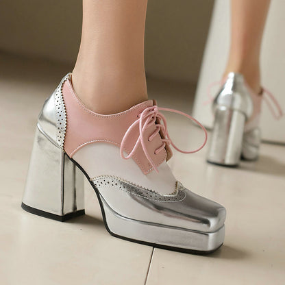 Women's Shoes Carved Square Toe Platform