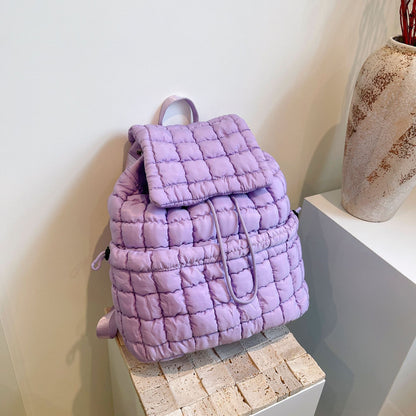 Color Quilted Women Backpack Puffy Down Shoulder Bag