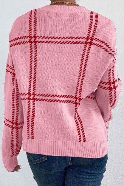 Contrast Round Neck Long Sleeve Sweater.