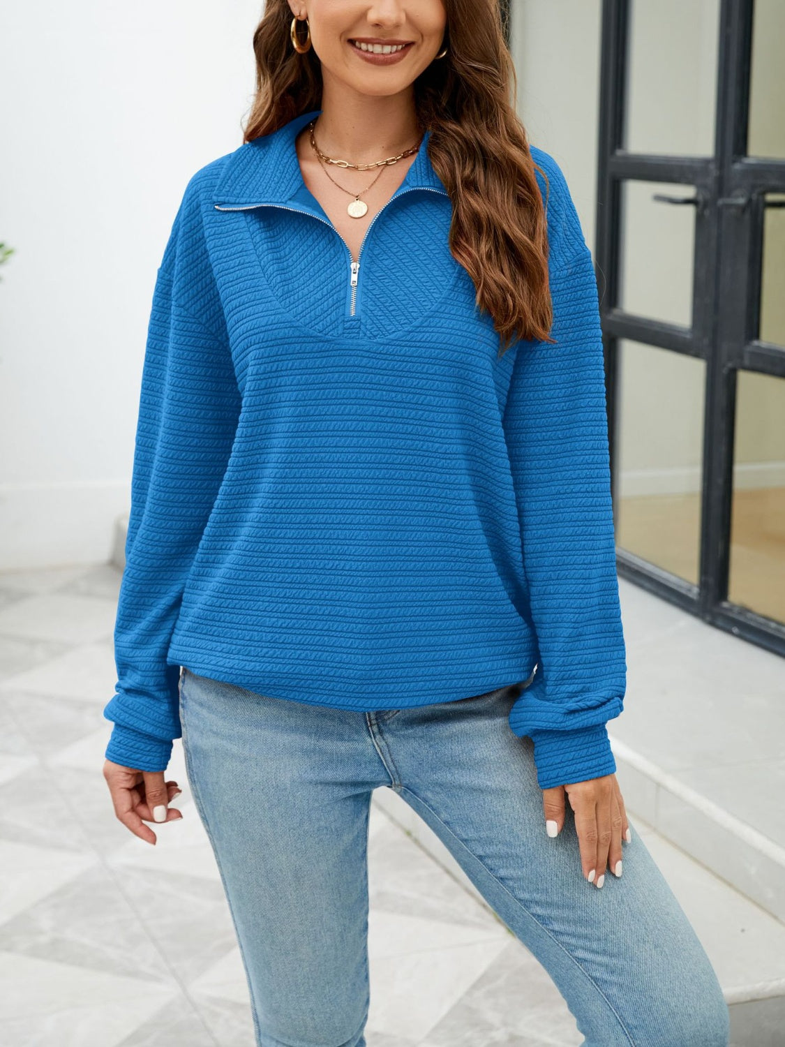 Textured Long Sleeve Sweatshirt