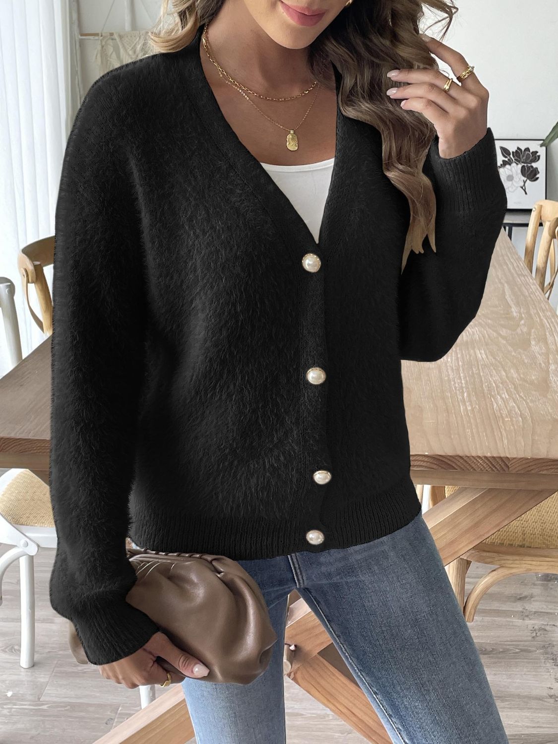 Women’s Button Up V-Neck Long Sleeve Cardigan