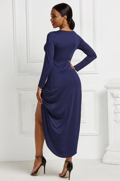 Women’s High-low Ruched Surplice Long Sleeve Dress.