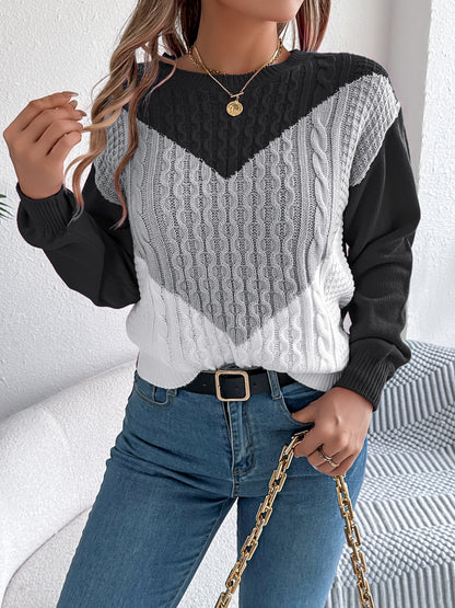 Contrast Round Neck Long Sleeve Sweater.