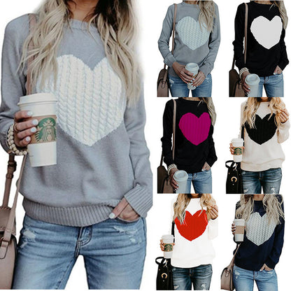 Love Printed Pullover Sweater For Women Solid Color Spring And Autumn.