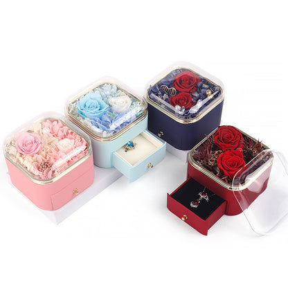 Valentines Day Rose Flower Drawer Jewelry Box Earrings