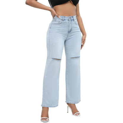 Women’s Elegant Ripped Wide-leg Jeans