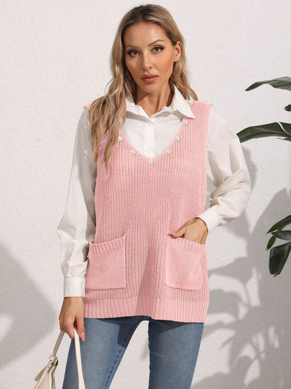 Slit V-Neck Sweater Vest