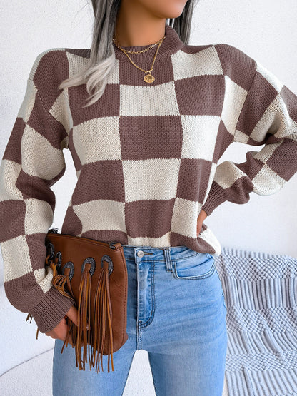 Women’s Checkered Long Sleeve Sweater