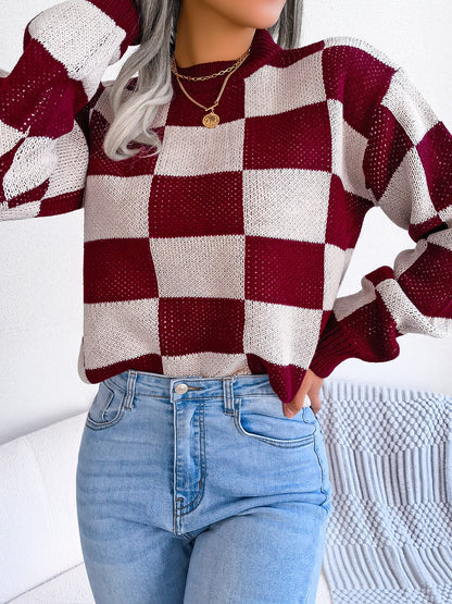 Women’s Checkered Long Sleeve Sweater