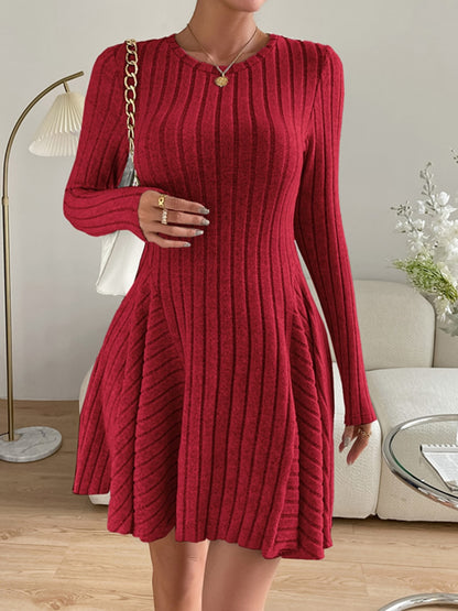 Women’s Ribbed Round Neck Long Sleeve Dress