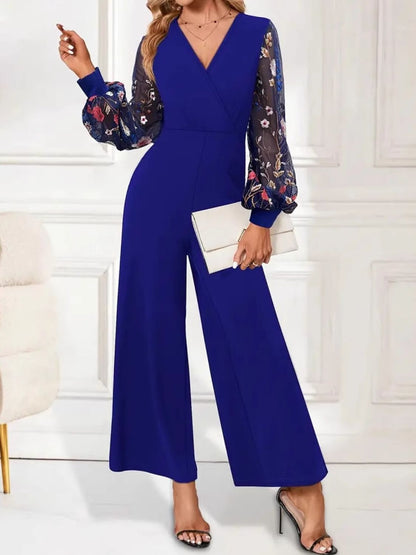 Women’s Embroidered Long Sleeve Wide Leg Jumpsuit