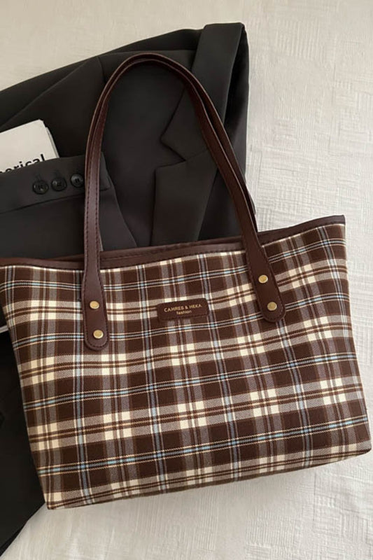 Plaid Leather Tote Bag