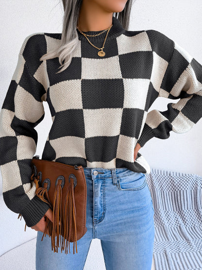 Women’s Checkered Long Sleeve Sweater