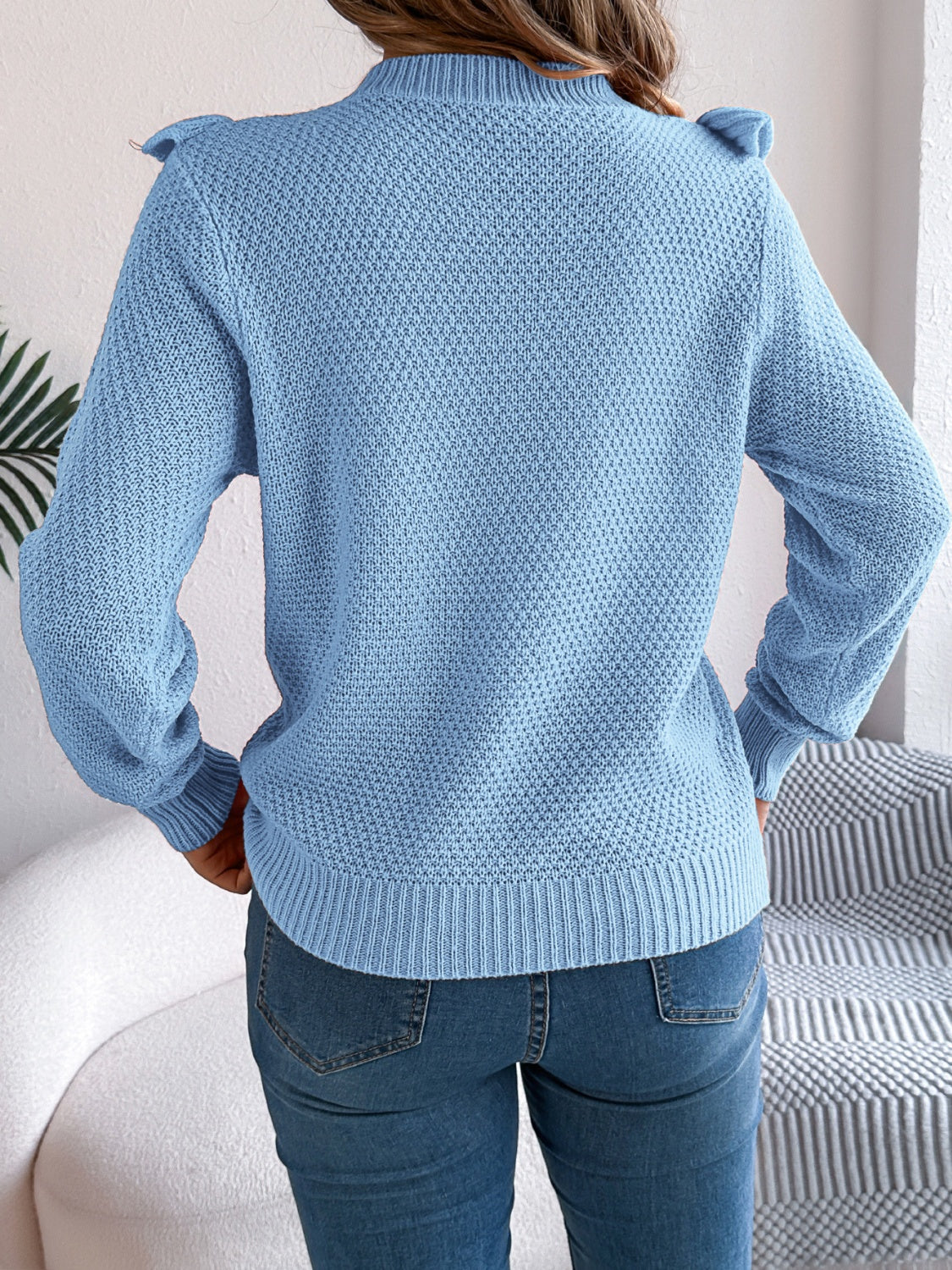 Women’s Ruffled Round Neck Long Sleeve Sweater