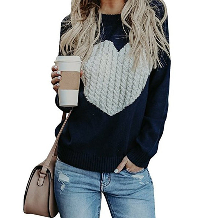 Love Printed Pullover Sweater For Women Solid Color Spring And Autumn.