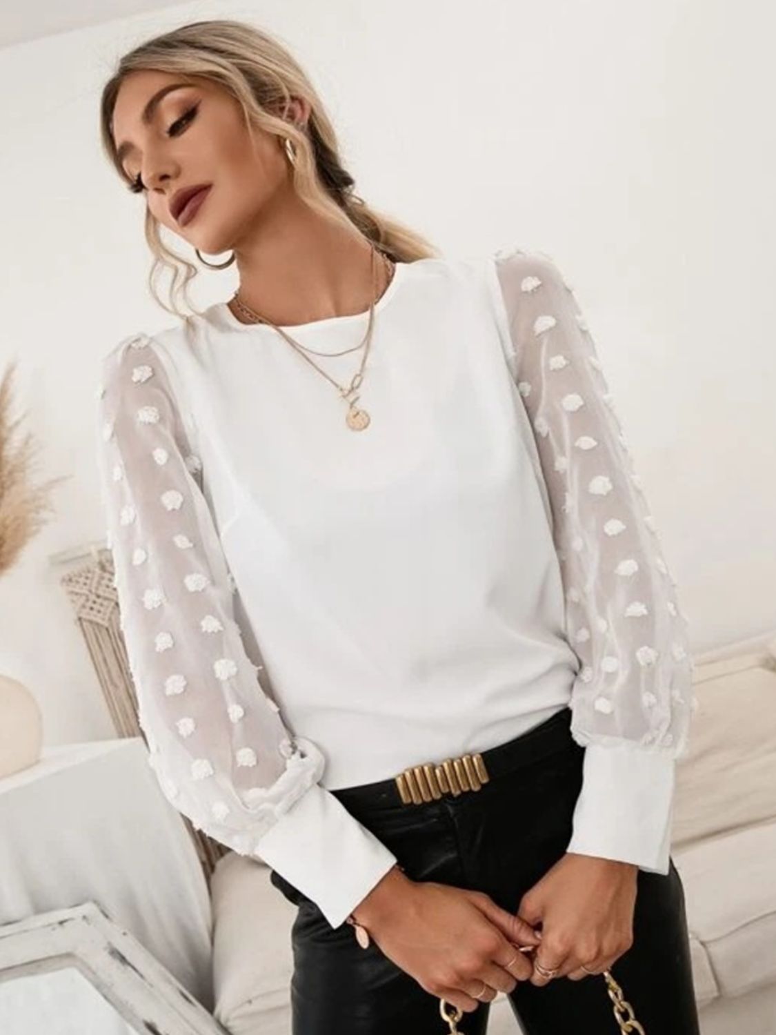 Swiss Dot Long Sleeve Blouse