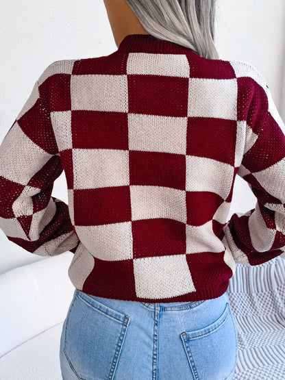 Women’s Checkered Long Sleeve Sweater