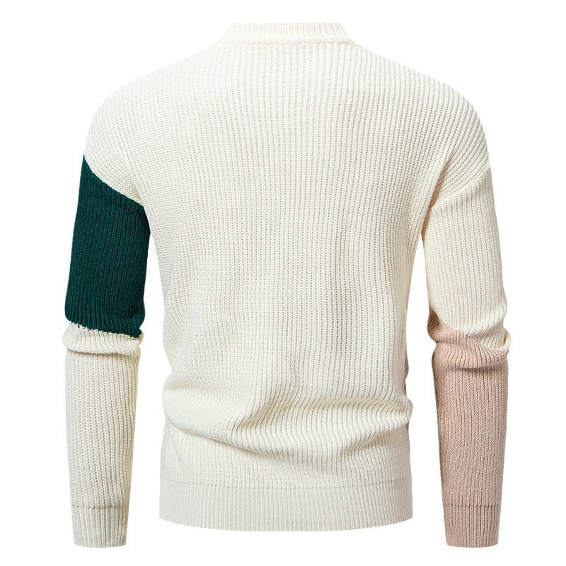 Men's Round Neck Multicolor Pullover Sweater.