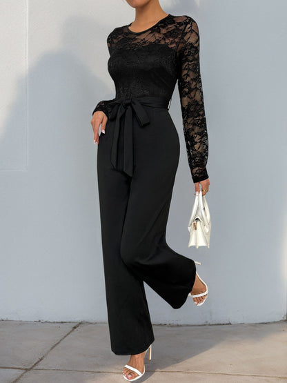 Women’s Lace Round Neck Long Sleeve Jumpsuit