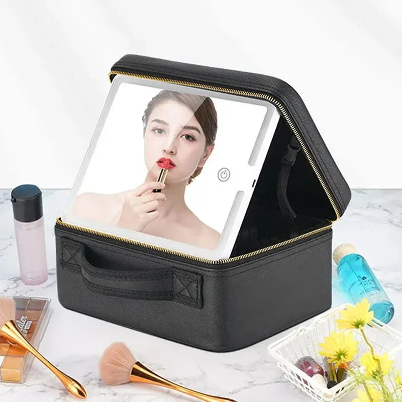 Smart LED Cosmetic Case with Mirror Travel Makeup Bag Large Capacity Female Beautician Skincare Product Makeup Case for Women