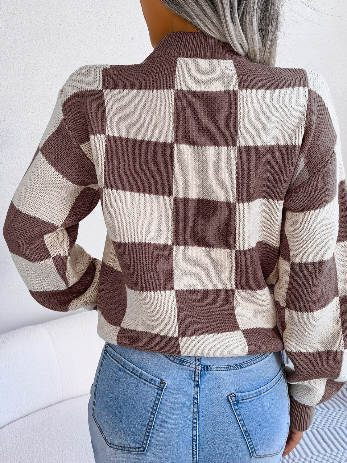 Women’s Checkered Long Sleeve Sweater