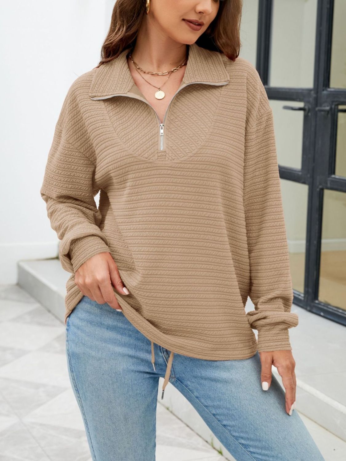 Textured Long Sleeve Sweatshirt