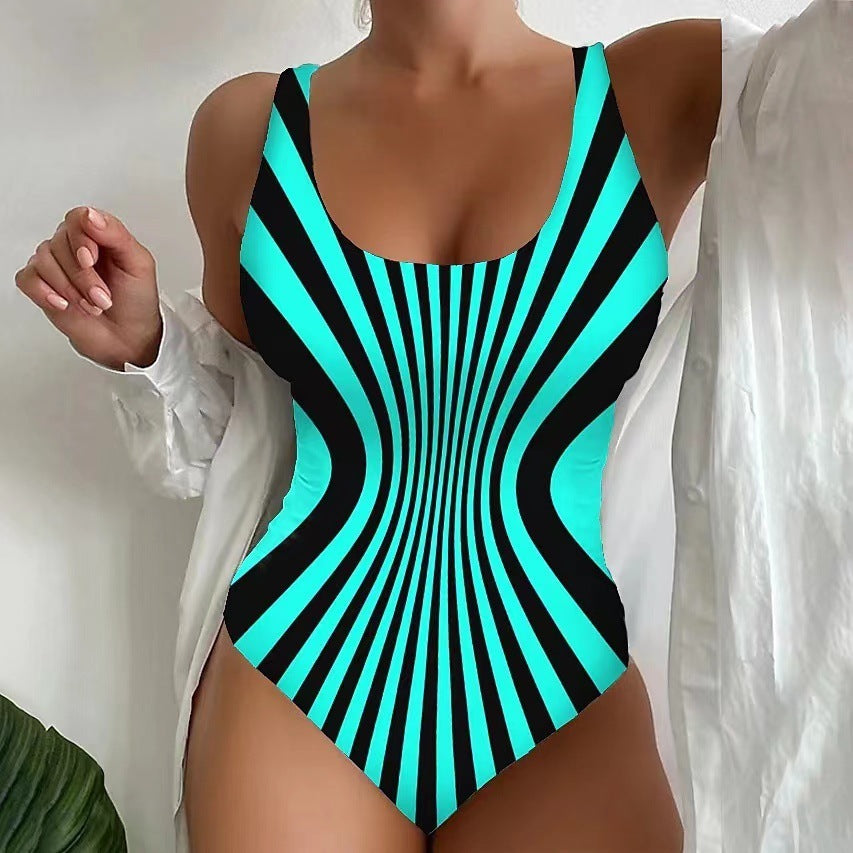 Sling One-piece Striped Printed Swimsuit