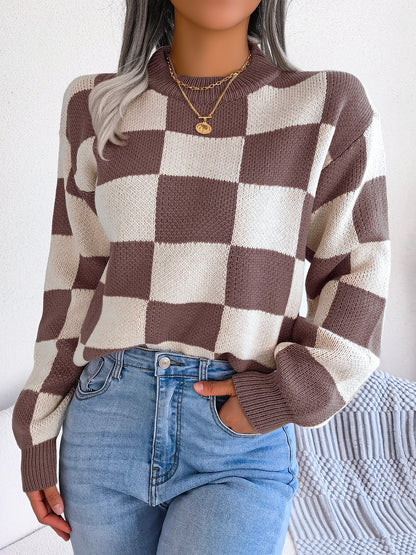 Women’s Checkered Long Sleeve Sweater