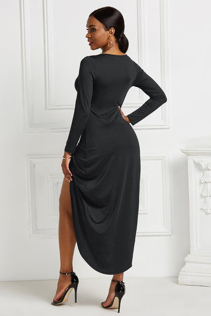 Women’s High-low Ruched Surplice Long Sleeve Dress.