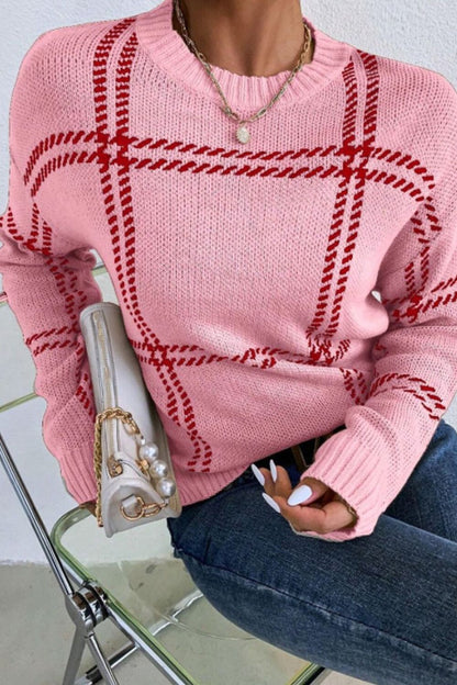 Contrast Round Neck Long Sleeve Sweater.