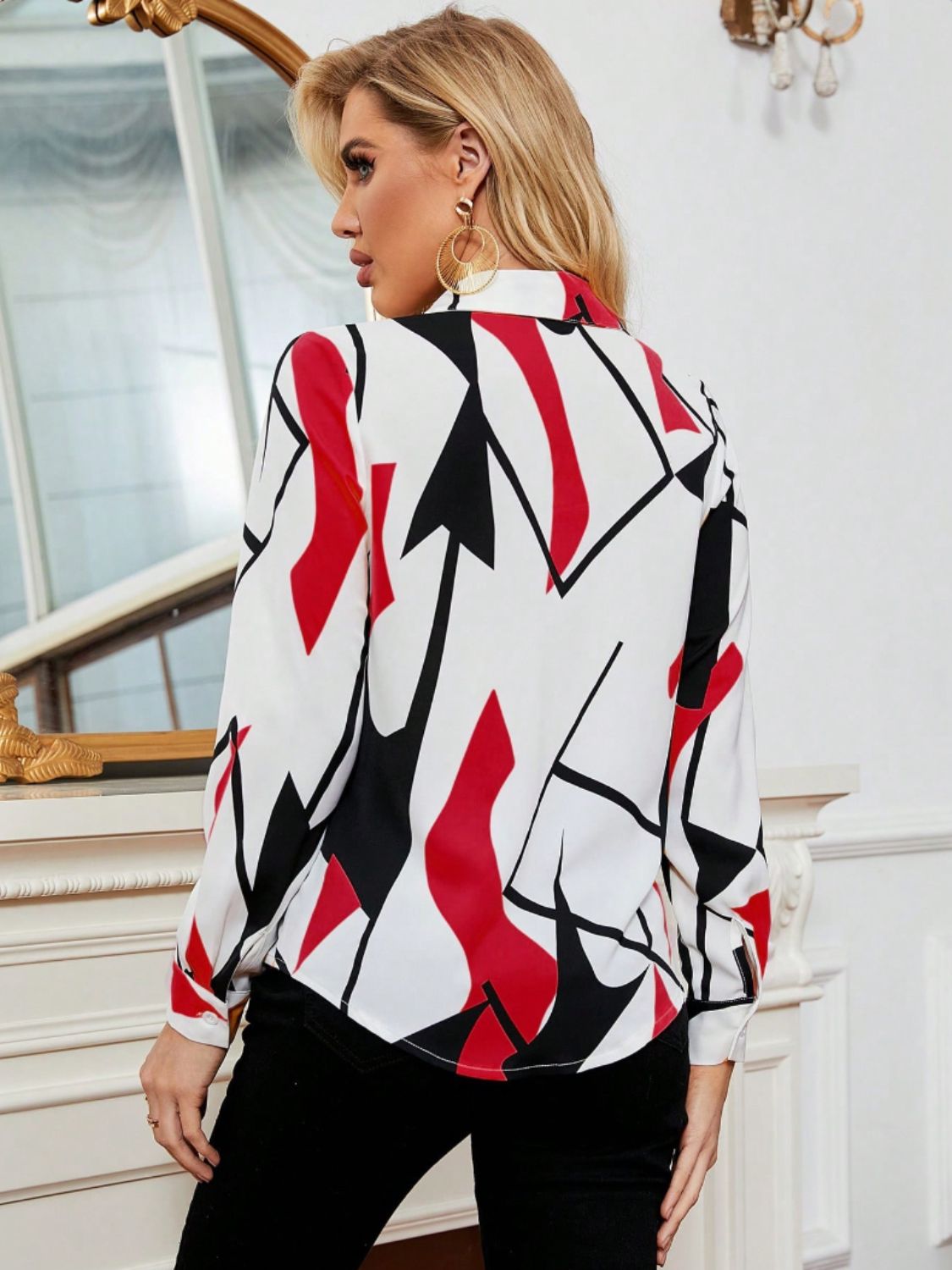 Women’s Printed Collared Neck Long Sleeve Shirt