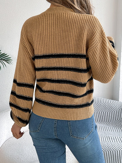 Women’s Striped Round Neck Long Sleeve Sweater