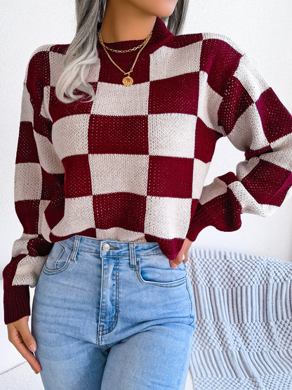 Women’s Checkered Long Sleeve Sweater