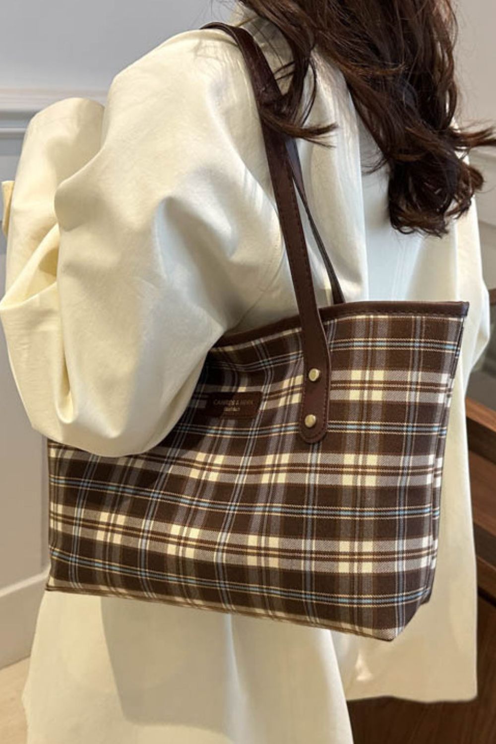 Plaid Leather Tote Bag