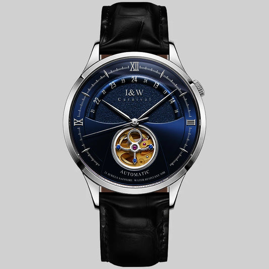 Luxury Blue Tourbillon Mechanical Watch Men  MIYOTA Automatic Watch Sapphire Glass Waterproof Italy Leather Band Reloj Hombre