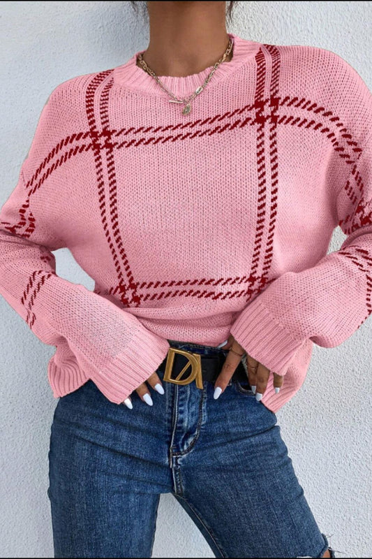 Contrast Round Neck Long Sleeve Sweater.