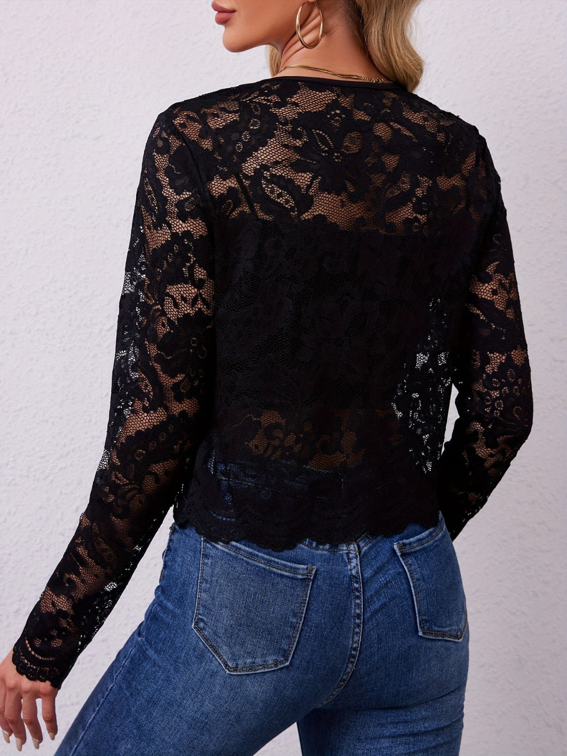 Lace Open Front Long Sleeve Jacket