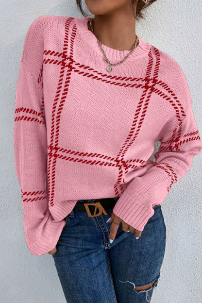 Contrast Round Neck Long Sleeve Sweater.