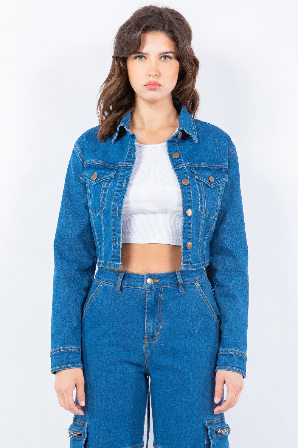 Women’s  Laced Back Cropped Denim Jacket