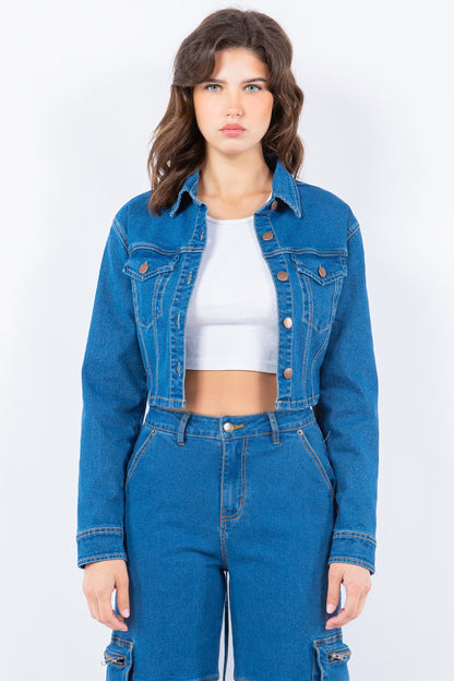 Women’s  Laced Back Cropped Denim Jacket