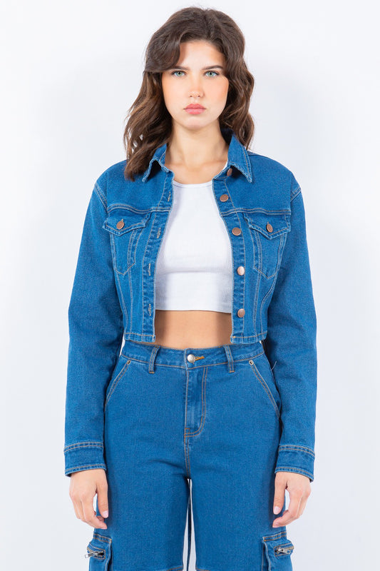 Women’s  Laced Back Cropped Denim Jacket