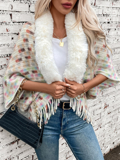 Fringe Fuzzy Open Front Poncho