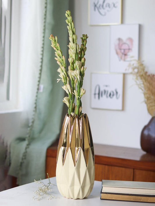 Ivory & Golden Geometric Vase