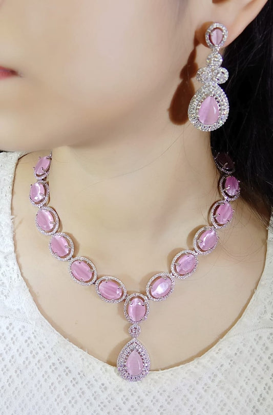 Diamond Necklace Set Pink