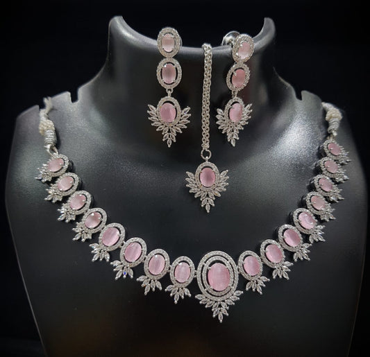 Pink Stone Women Necklace Set