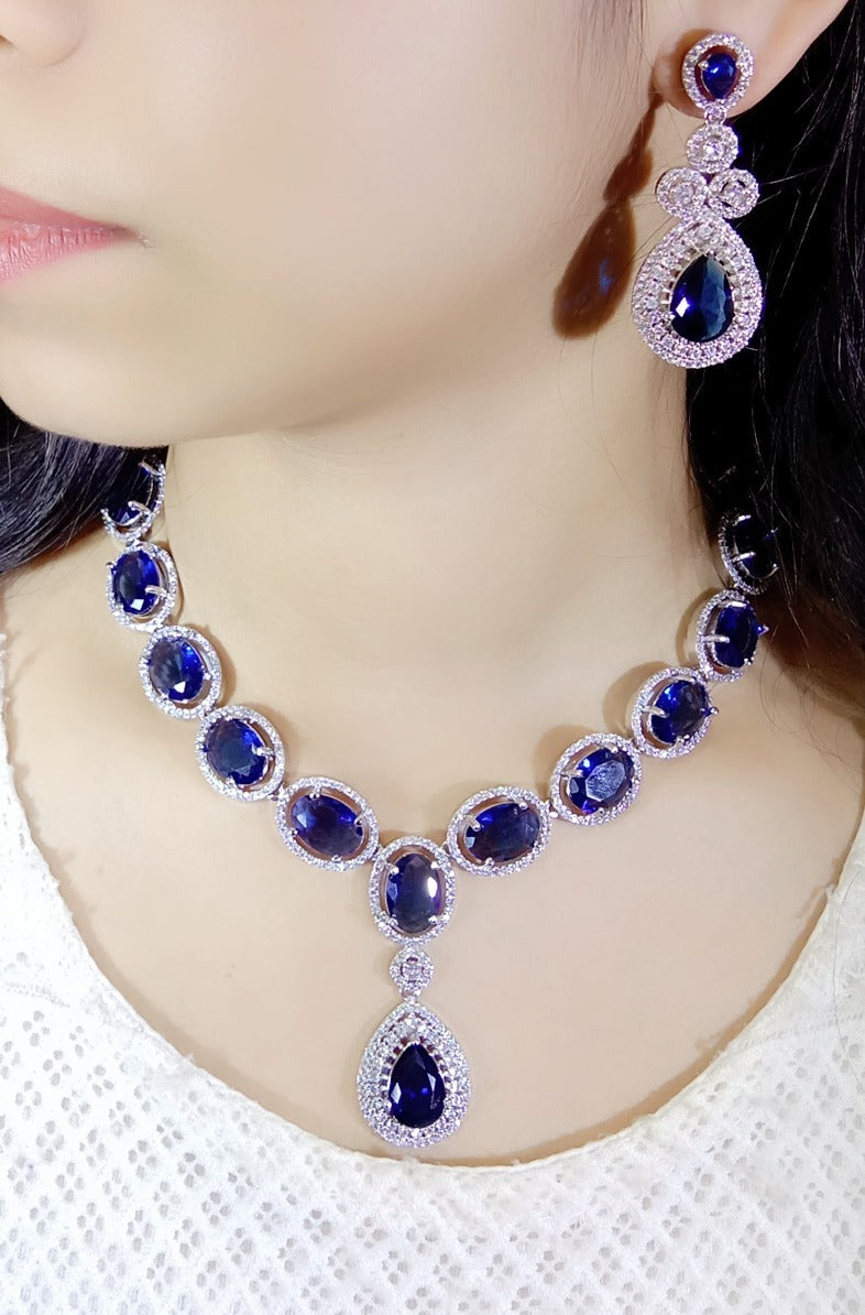 Diamond Necklace Set Blue