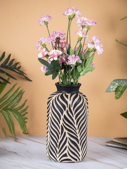 Ceramic Leaf Design Cylindrical Vase