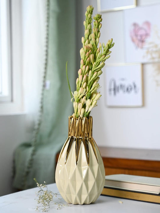 Ivory & Golden Geometric Bottle Design Vase