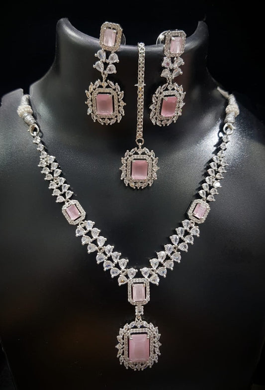 Pink Stone Women Necklace Set